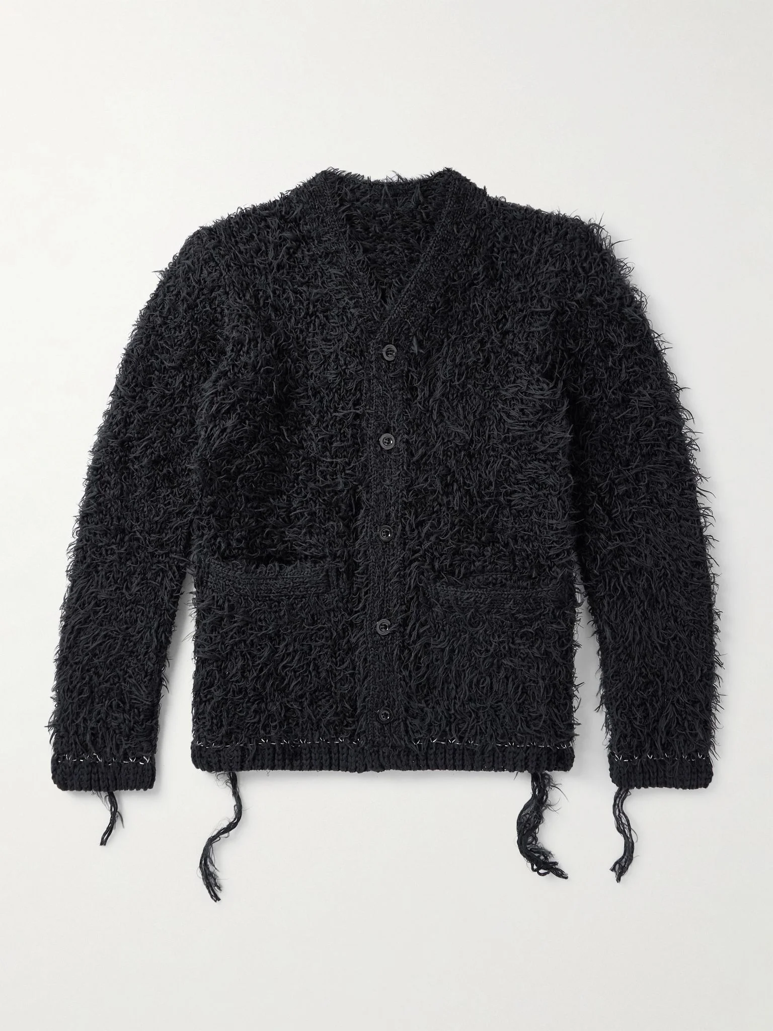 Distressed Brushed-Knit Cardigan Black - 1