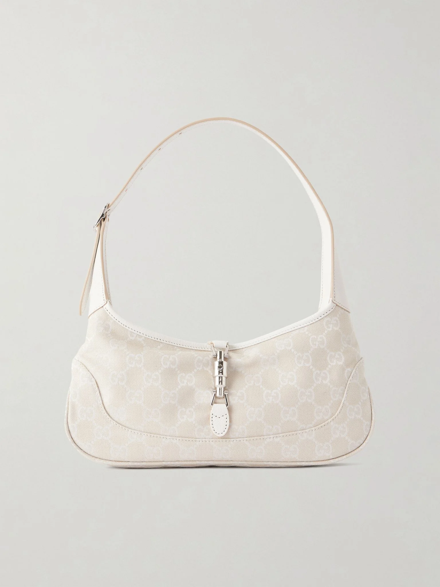 Jackie Slim logo-jacquard leather-trimmed canvas shoulder bag White - 1