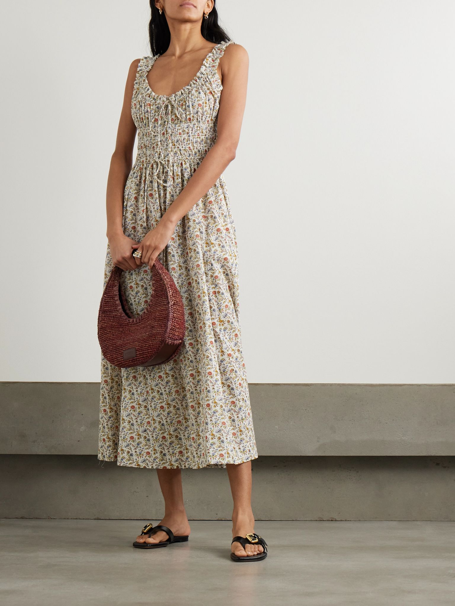 Emmaretta shirred floral-print cotton-voile midi dress Multi - 2