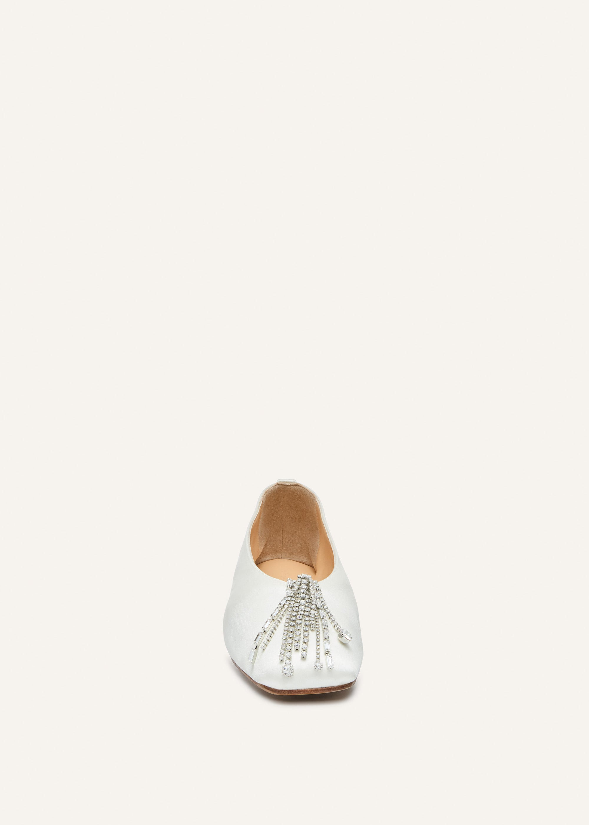 Crystal-embellished satin flats in white - 3