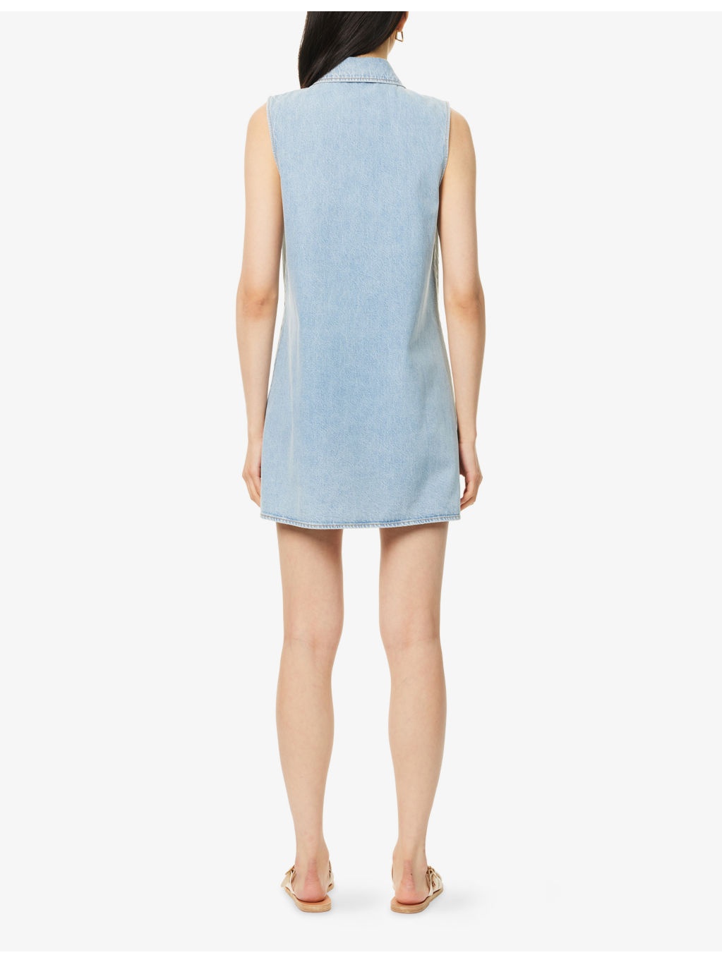 City Shift Polo-Collar Cotton-Blend Denim Mini Dress - 4