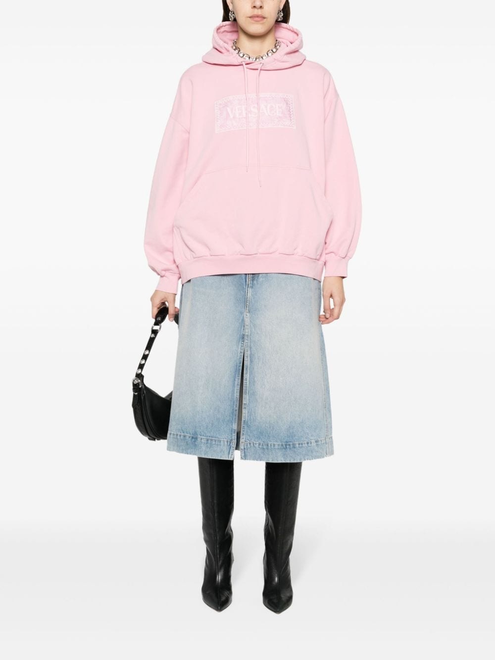 logo-embroidered cotton hoodie - 2