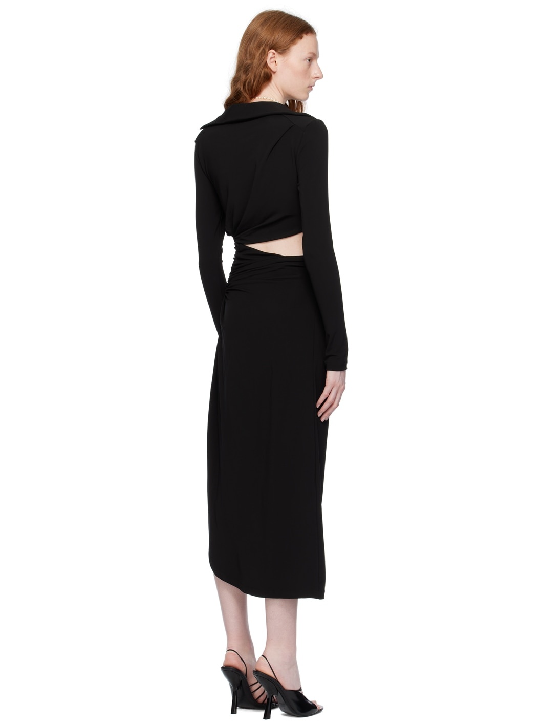Black Ruched Midi Dress - 3