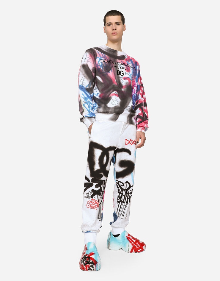 Embroidered jersey sweatshirt with spray-paint graffiti print - 2