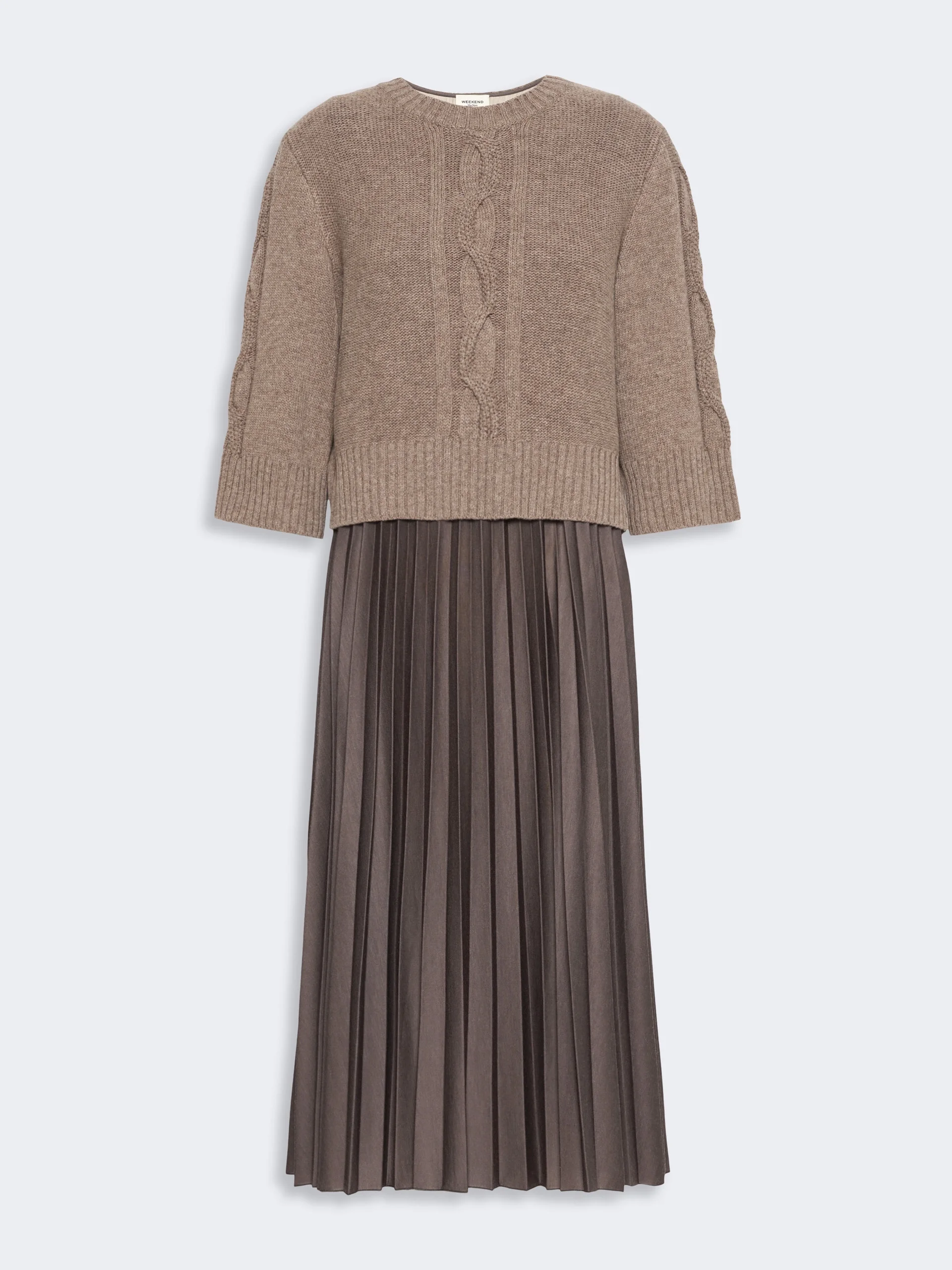 CALCO Jersey dress with a wool top - HAZELNUT BROWN - 1