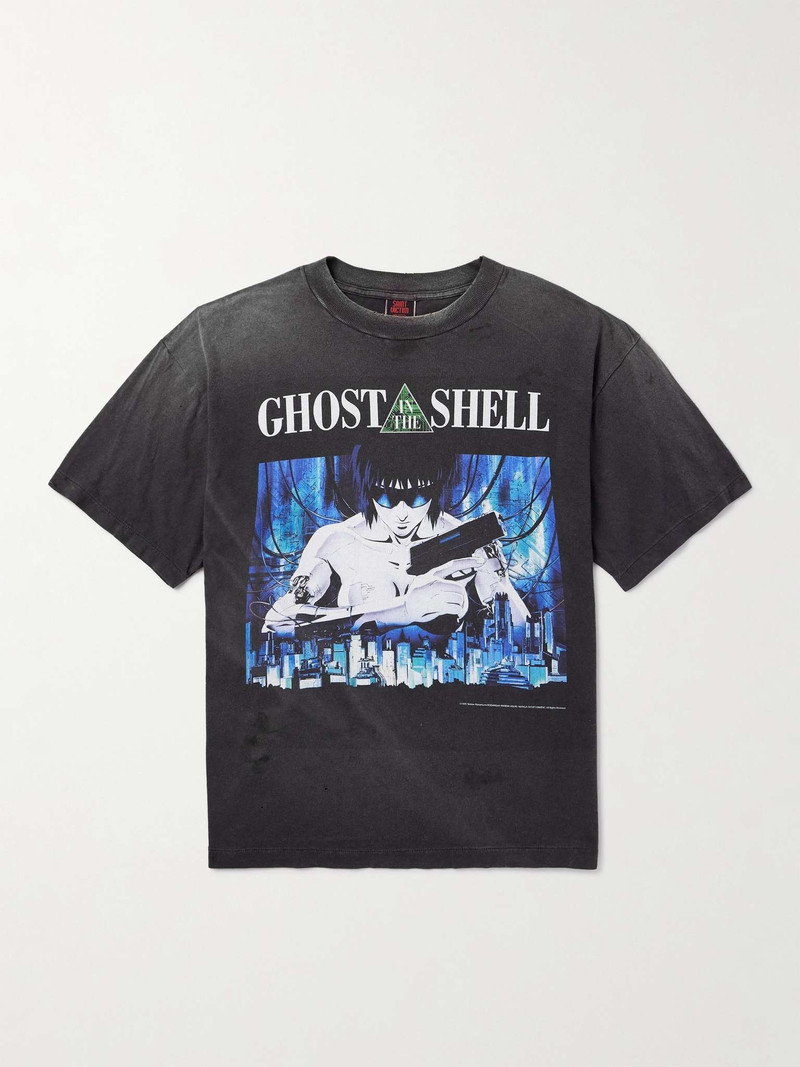 + Ghost in the Shell Distressed Printed Cotton-Jersey T-Shirt 1
