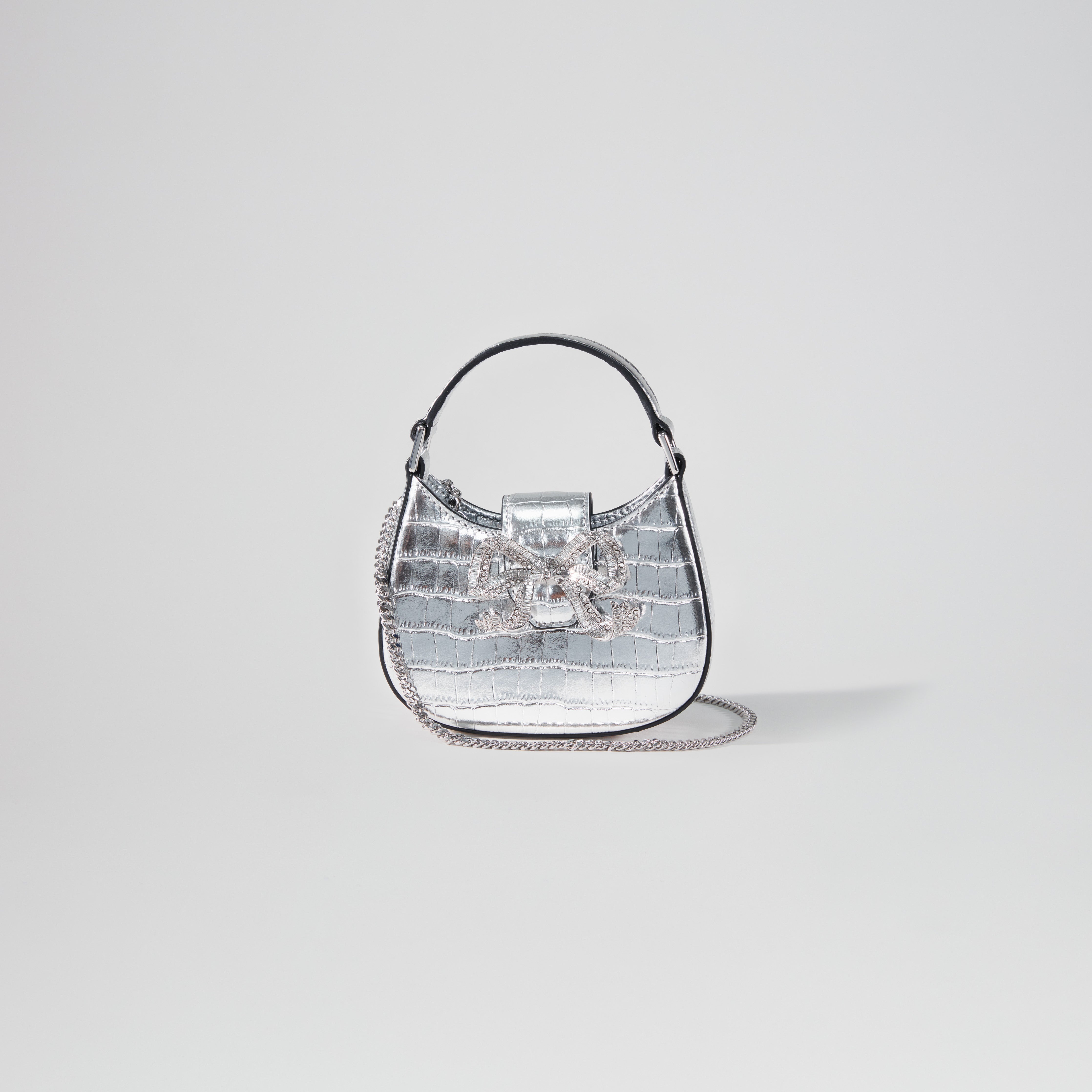 Silver Croc Crescent Bow Micro Bag - 4