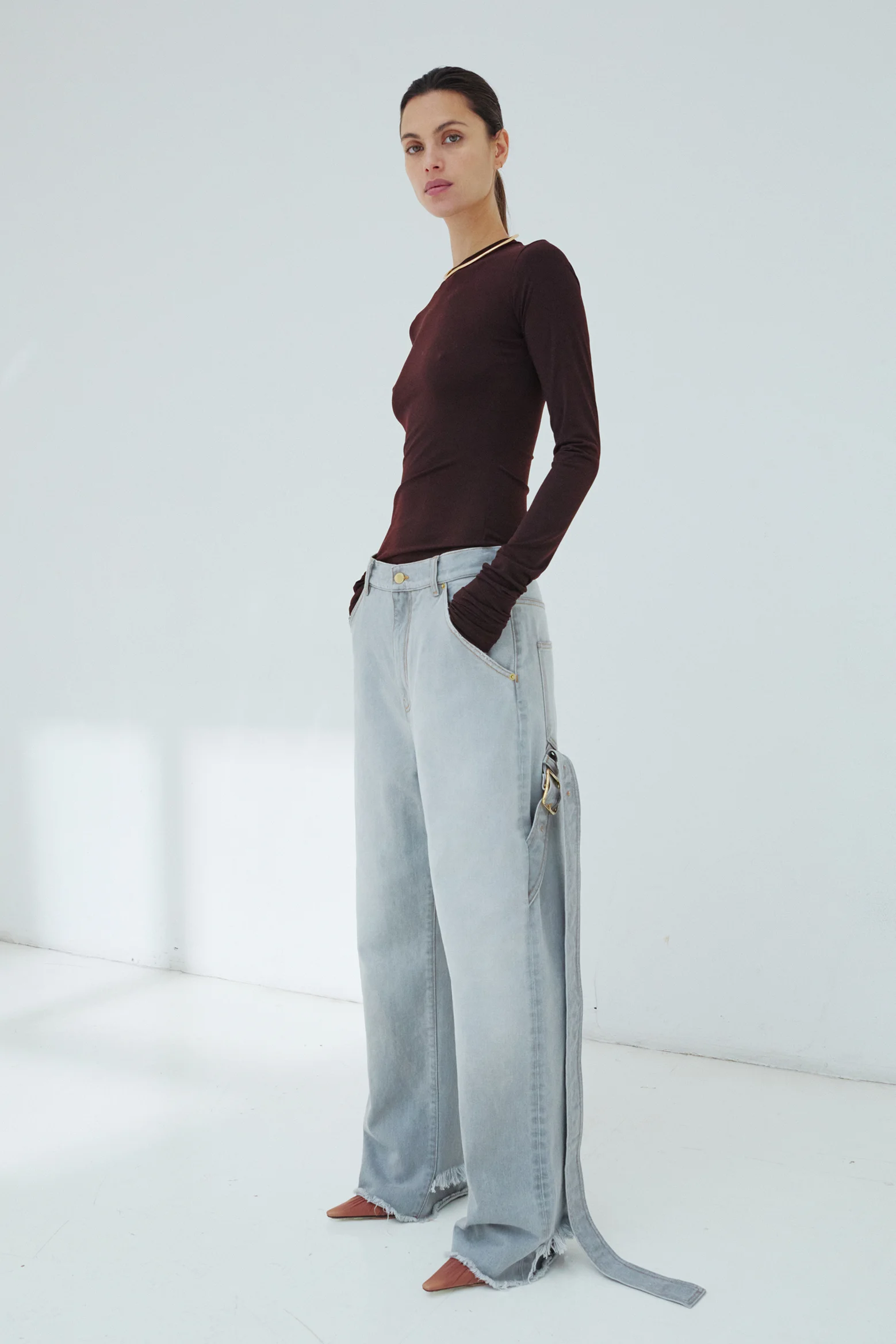 LISA - BELT ADORNED LOOSE FIT DENIM - 1