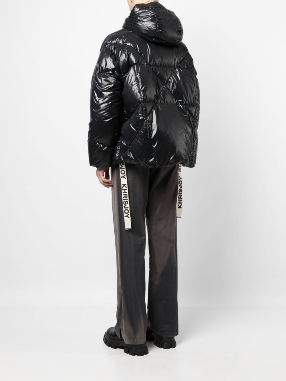 logo-tape detail hooded padded jacket - 4