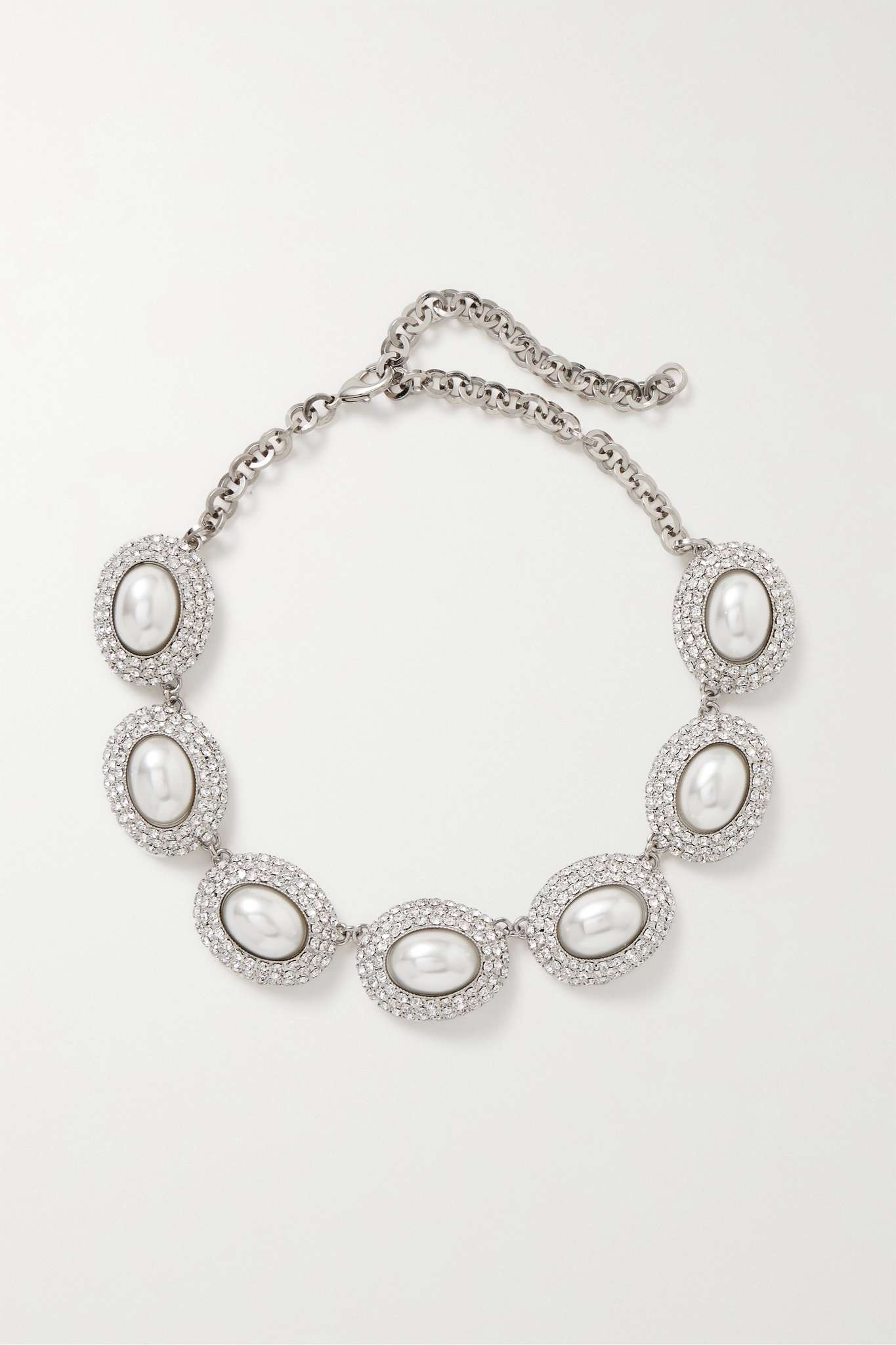 Silver-tone, crystal and faux pearl choker - 1