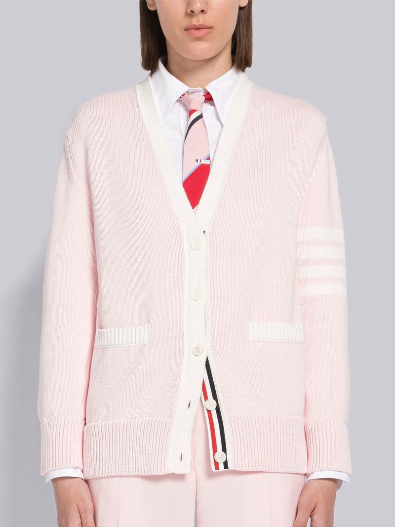 Cotton Jersey Flower 4-Bar V-neck Cardigan - 1