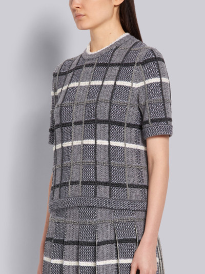 Thom Browne Tonal Grey Shetland Merino Wool Check Jacquard Inlay Short Sleeve Tee outlook