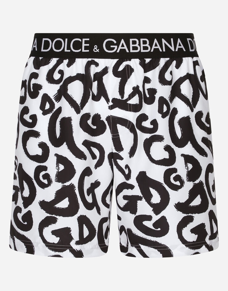 Mid-length swim trunks with all-over DG logo print - 2