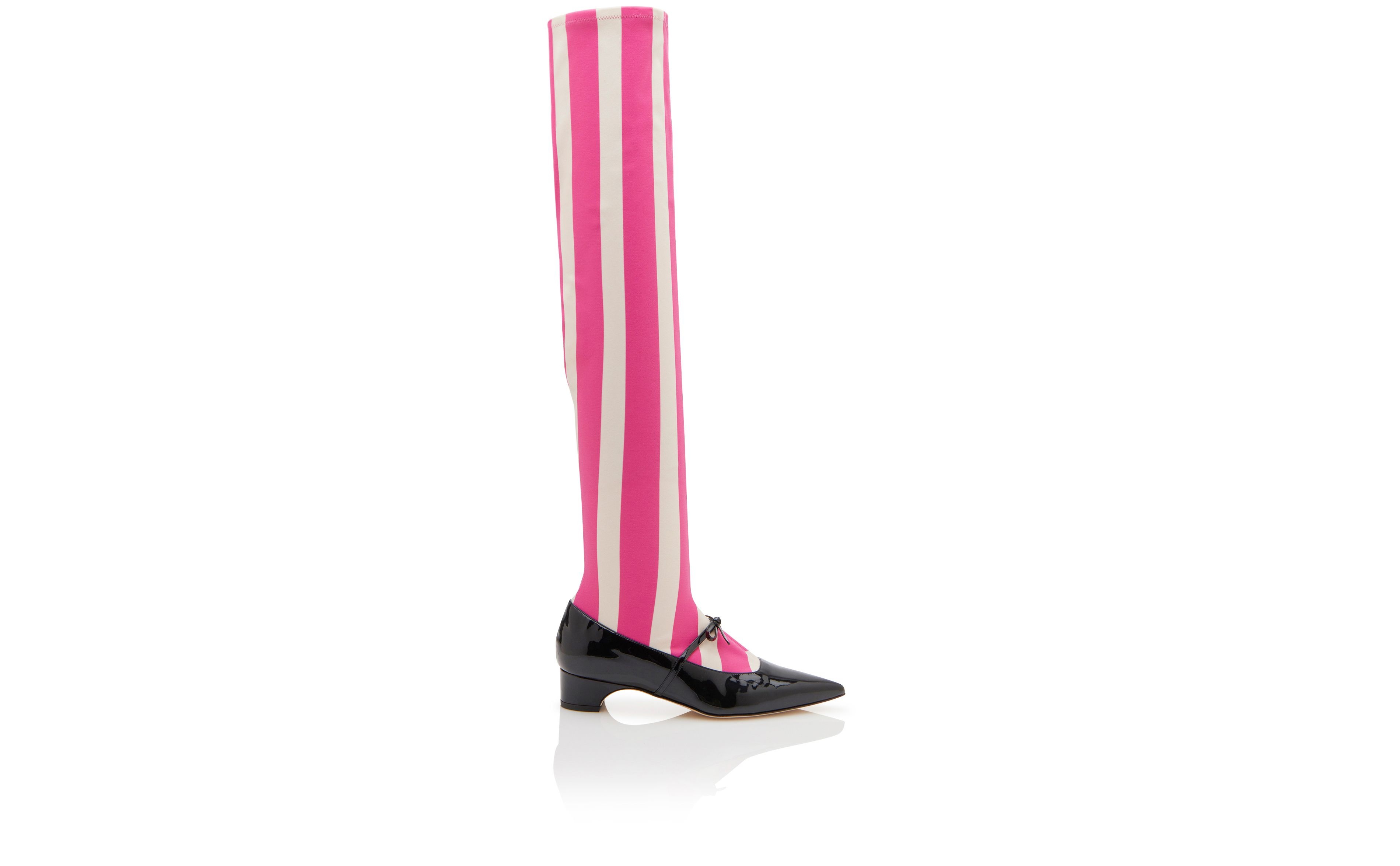 Black, Pink and White Patent Striped Shoe Boots - 1