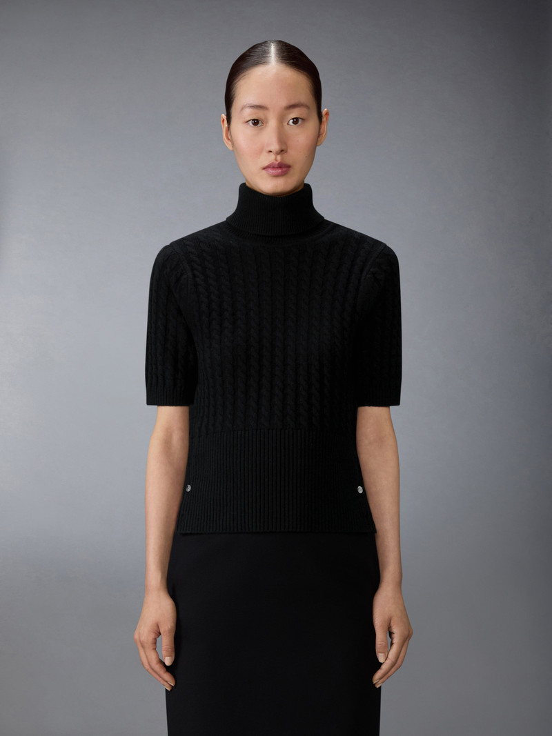 Thom Browne CASHMERE BABY CABLE STITCH SHORT SLEEVE TURTLENECK outlook