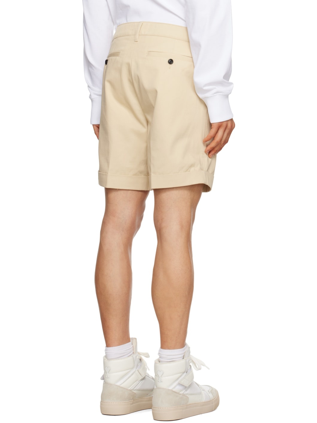 Beige Rolled Shorts - 3