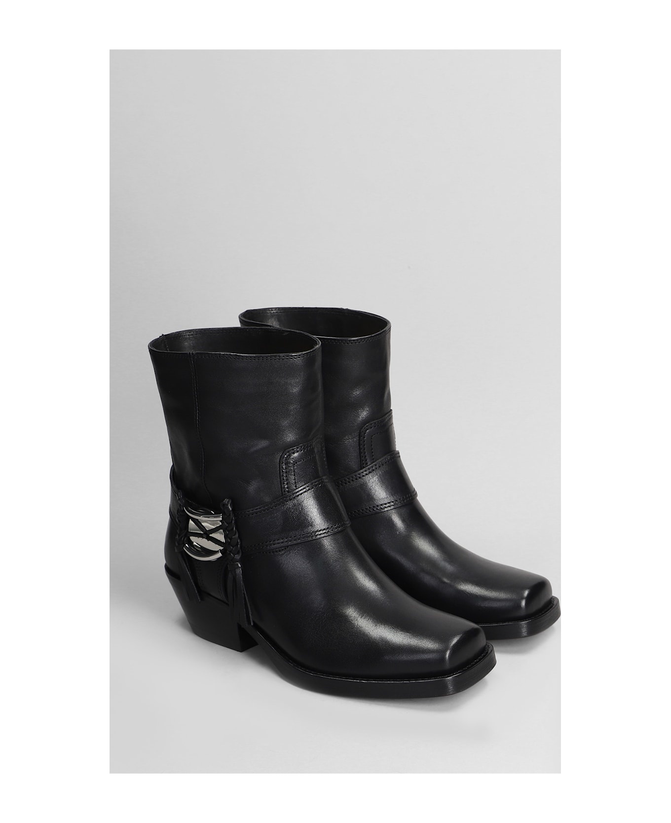 Akson Gaucho High Heels Ankle Boots In Black Leather - 2