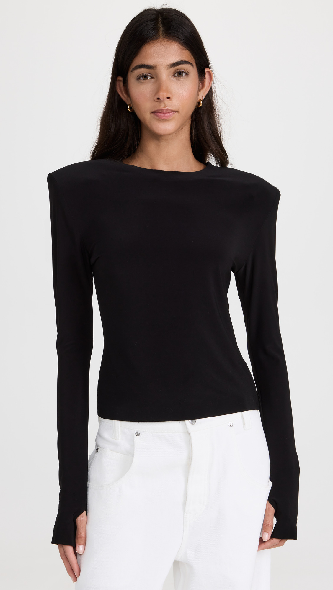 Shoulder Pad Long Sleeve Crew Top - 6