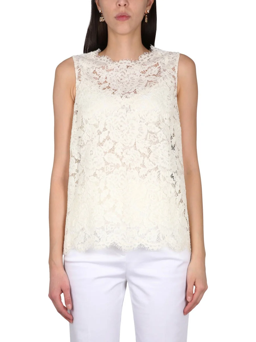 Dolce & Gabbana Women Logoed Stretch Lace Top - 1