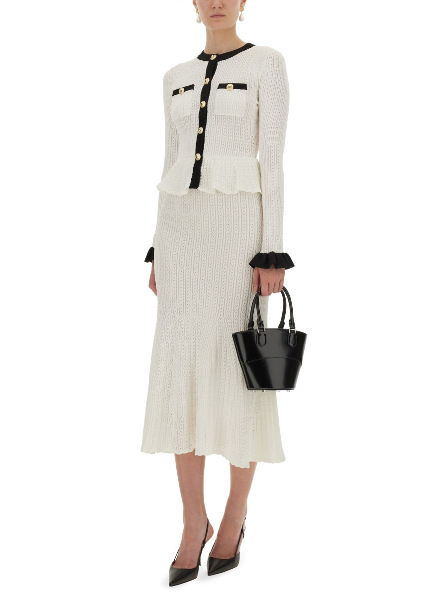 CONTRASTING PERFORATED KNIT MIDI DRESS - 2