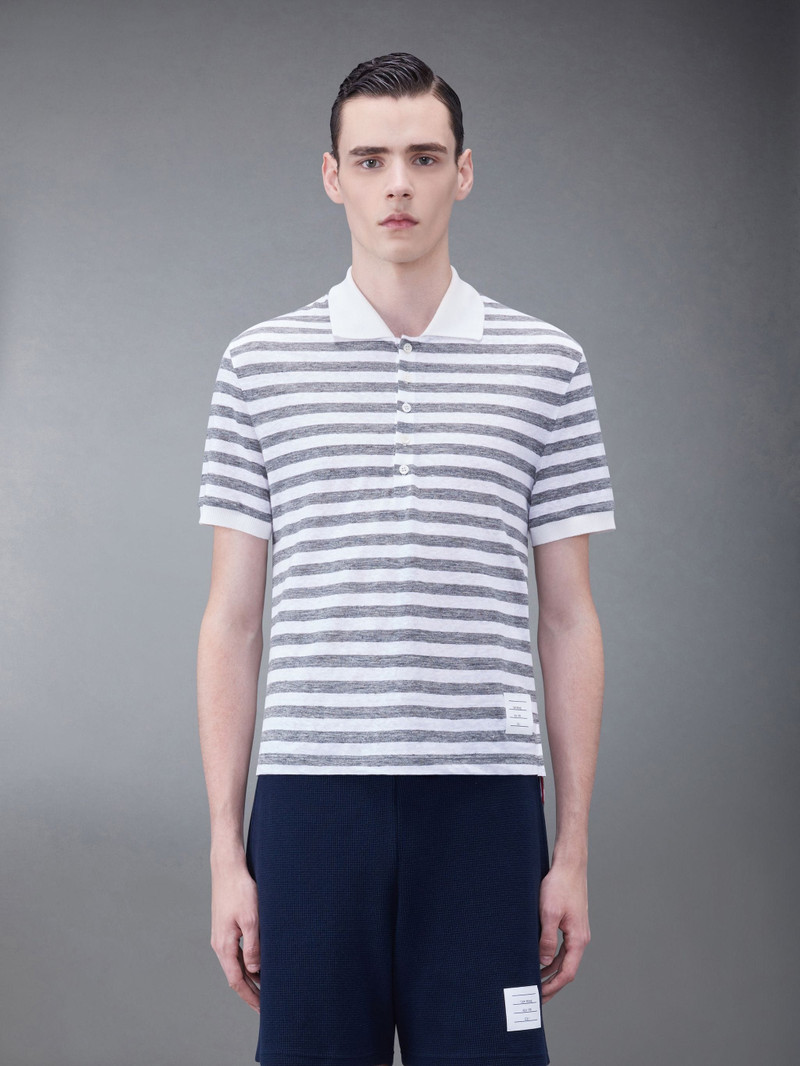 Linen Jersey Short Sleeve Striped Polo - 1