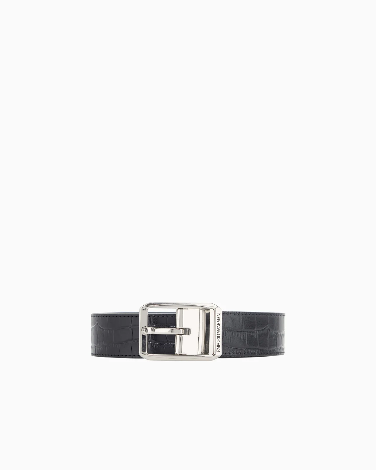 LEATHER TONGUE BELT WITH CROCODILE PRINT AND METAL BUCKLE - 1
