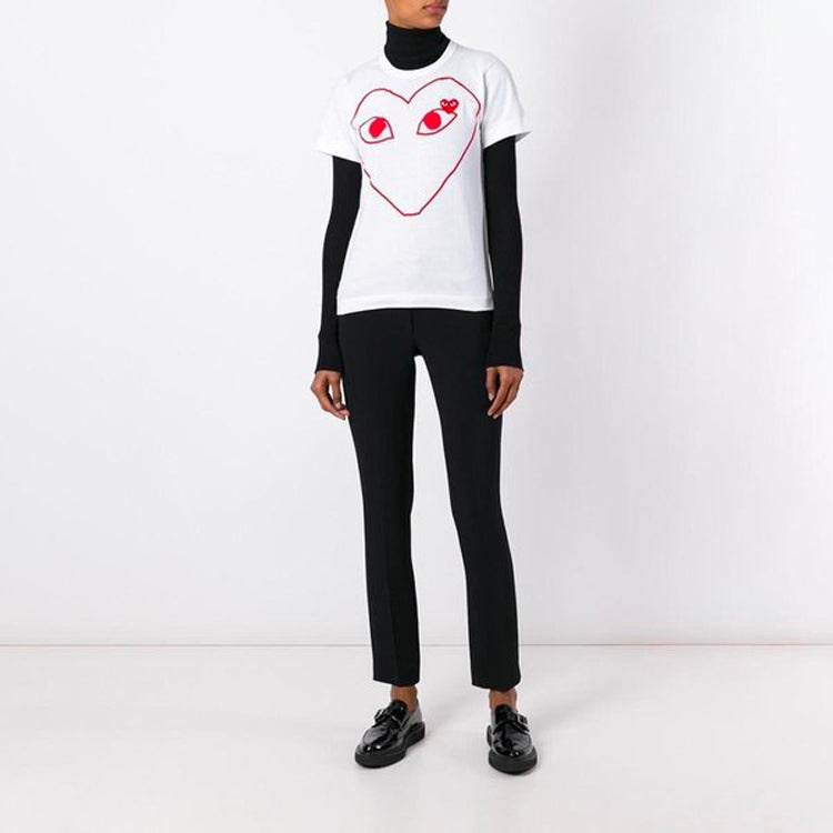 (WMNS) COMME des GARCONS PLAY Red Emblem Heart Sketch Tee 'White' AZ-T099-051-1 - 5