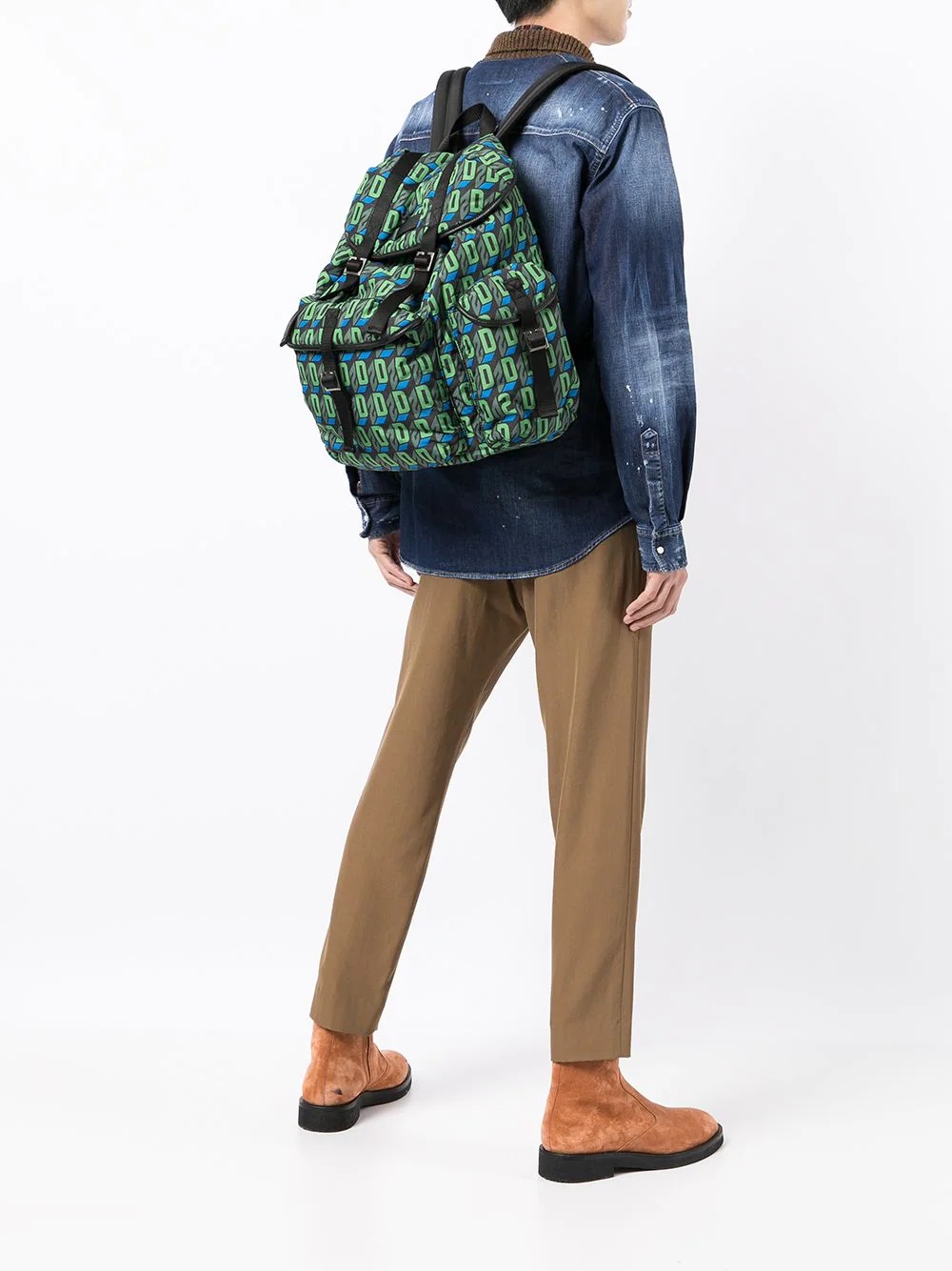 monogram-print multi-pocket backpack - 2