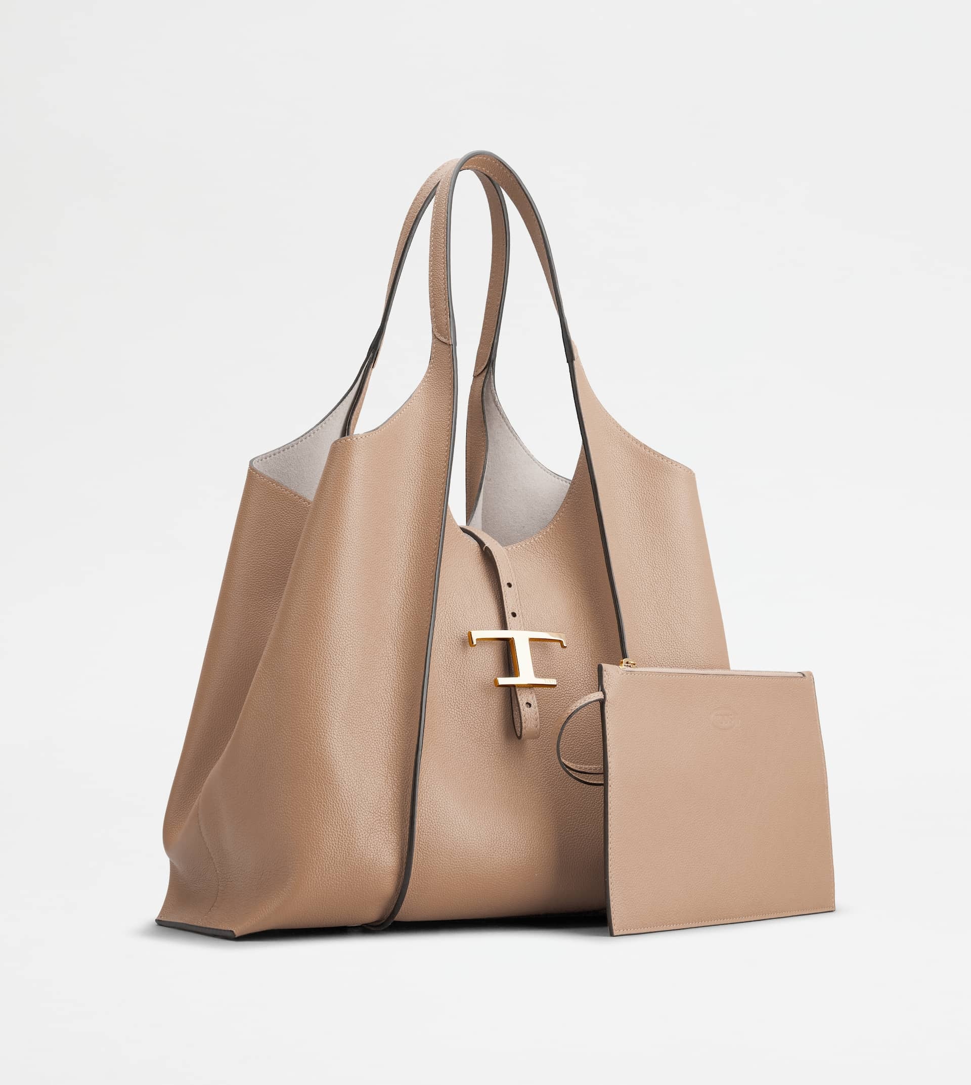 T TIMELESS SHOPPING BAG IN LEATHER MEDIUM - PINK - 2