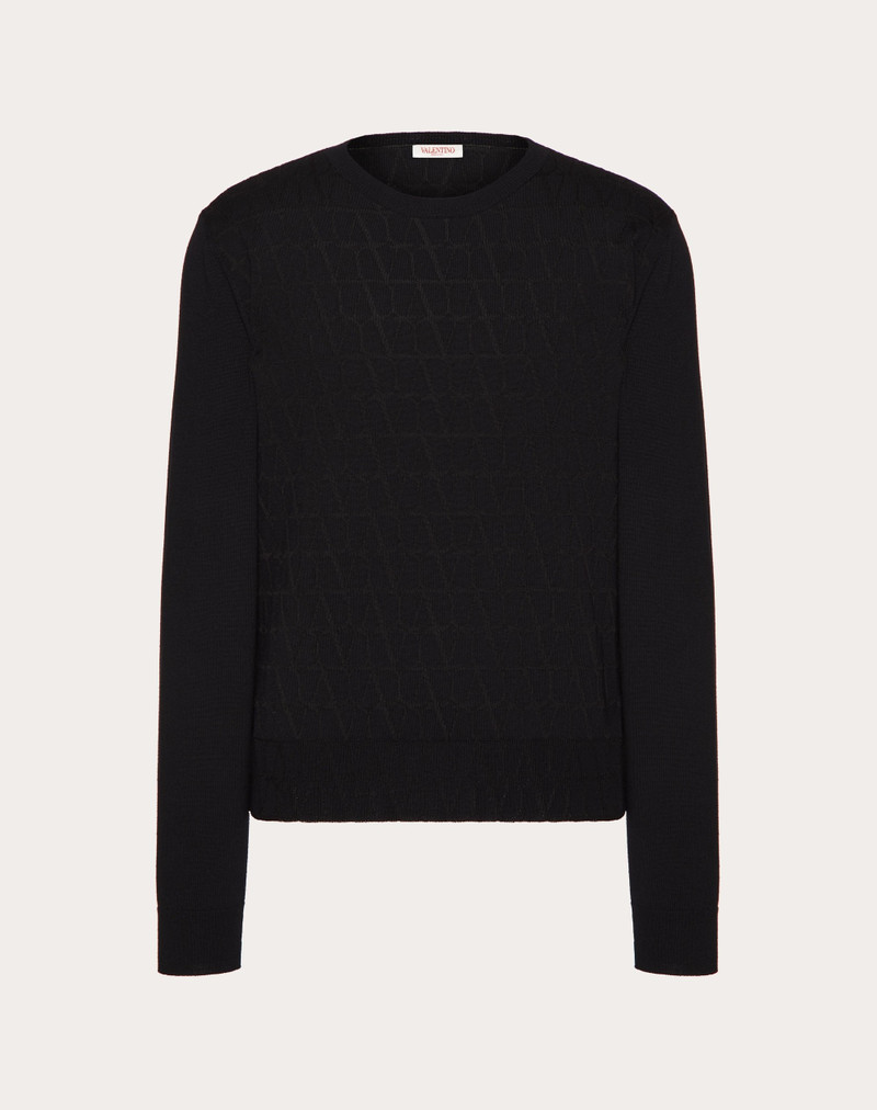 CREWNECK SWEATER IN VISCOSE AND WOOL WITH TOILE ICONOGRAPHE PATTERN - 1