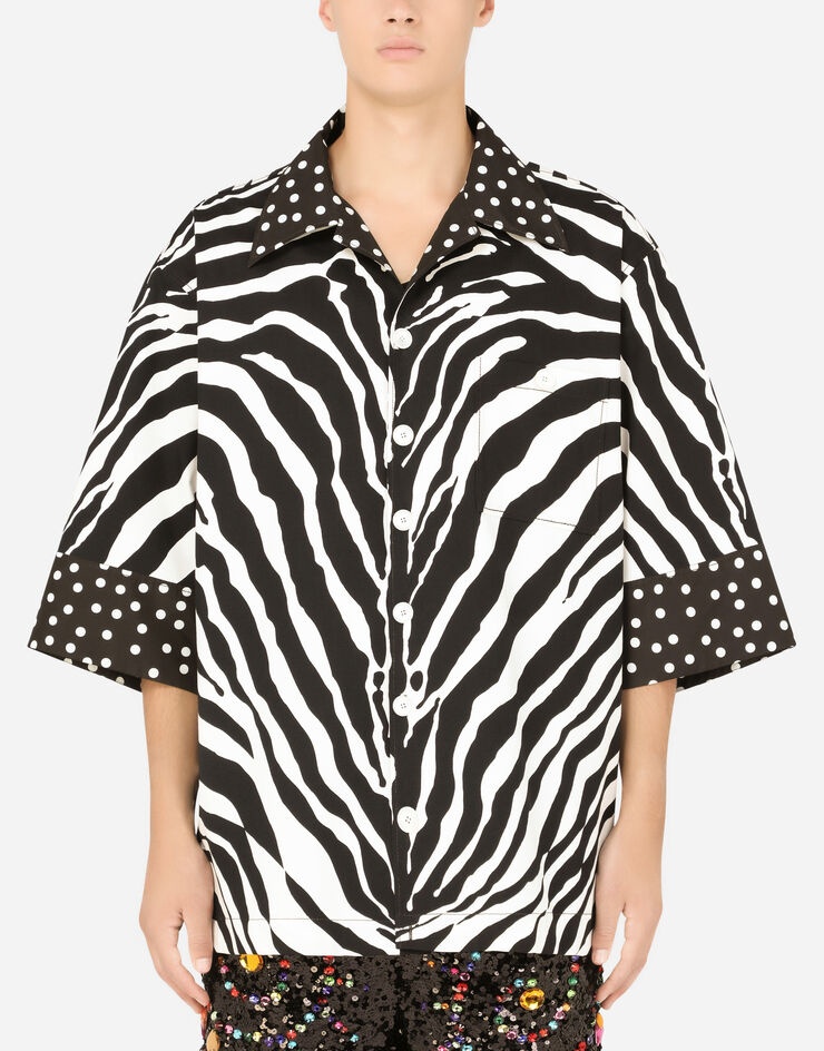 Stretch cotton Hawaiian shirt with zebra print - 1