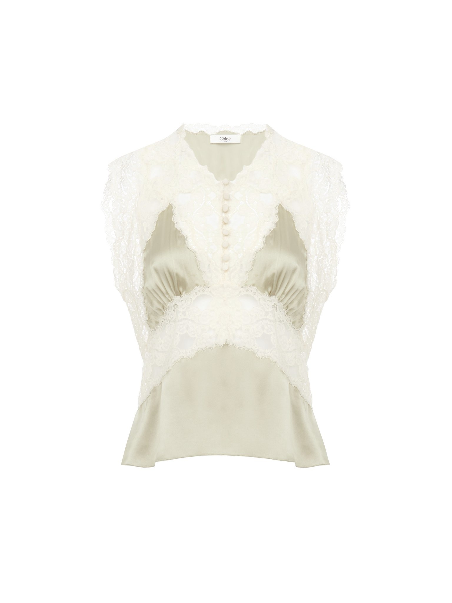 V-NECK TOP IN SILK SATIN & LACE - 1