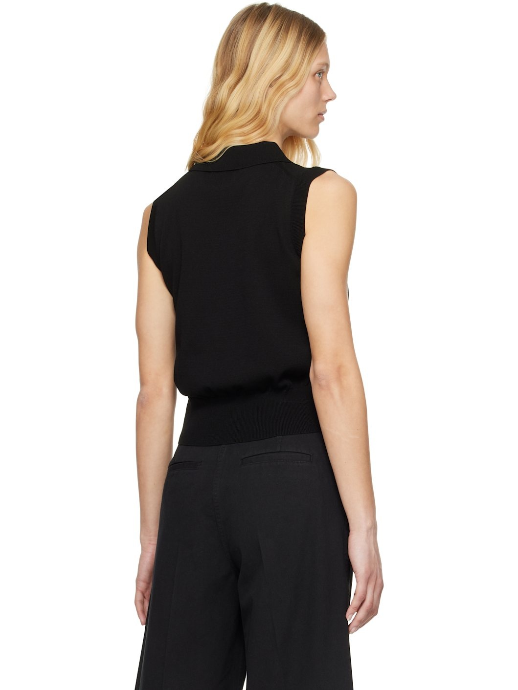 Black Knit Sleeveless Polo - 3