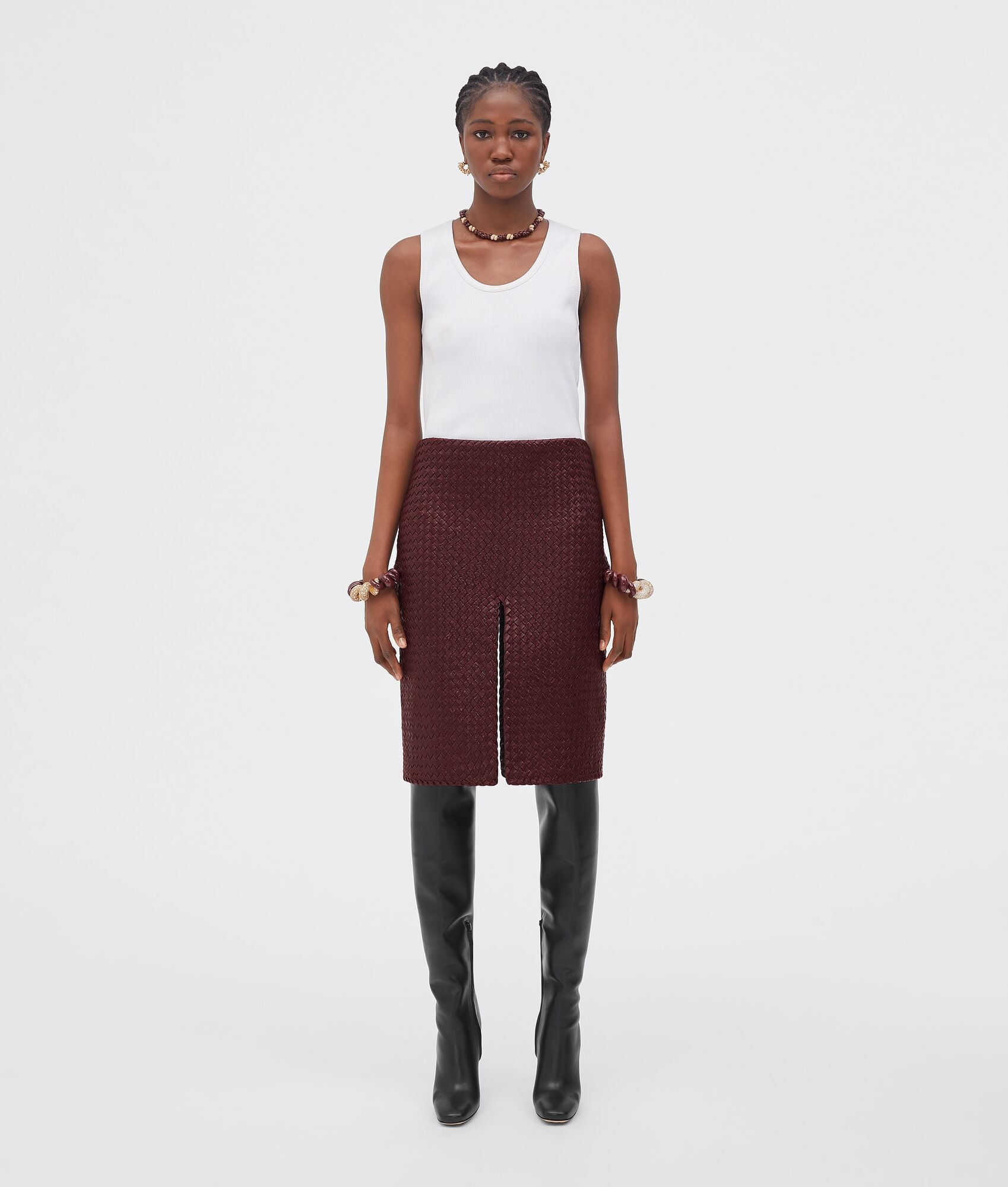 Bottega Veneta bonded intrecciato leather skirt | REVERSIBLE