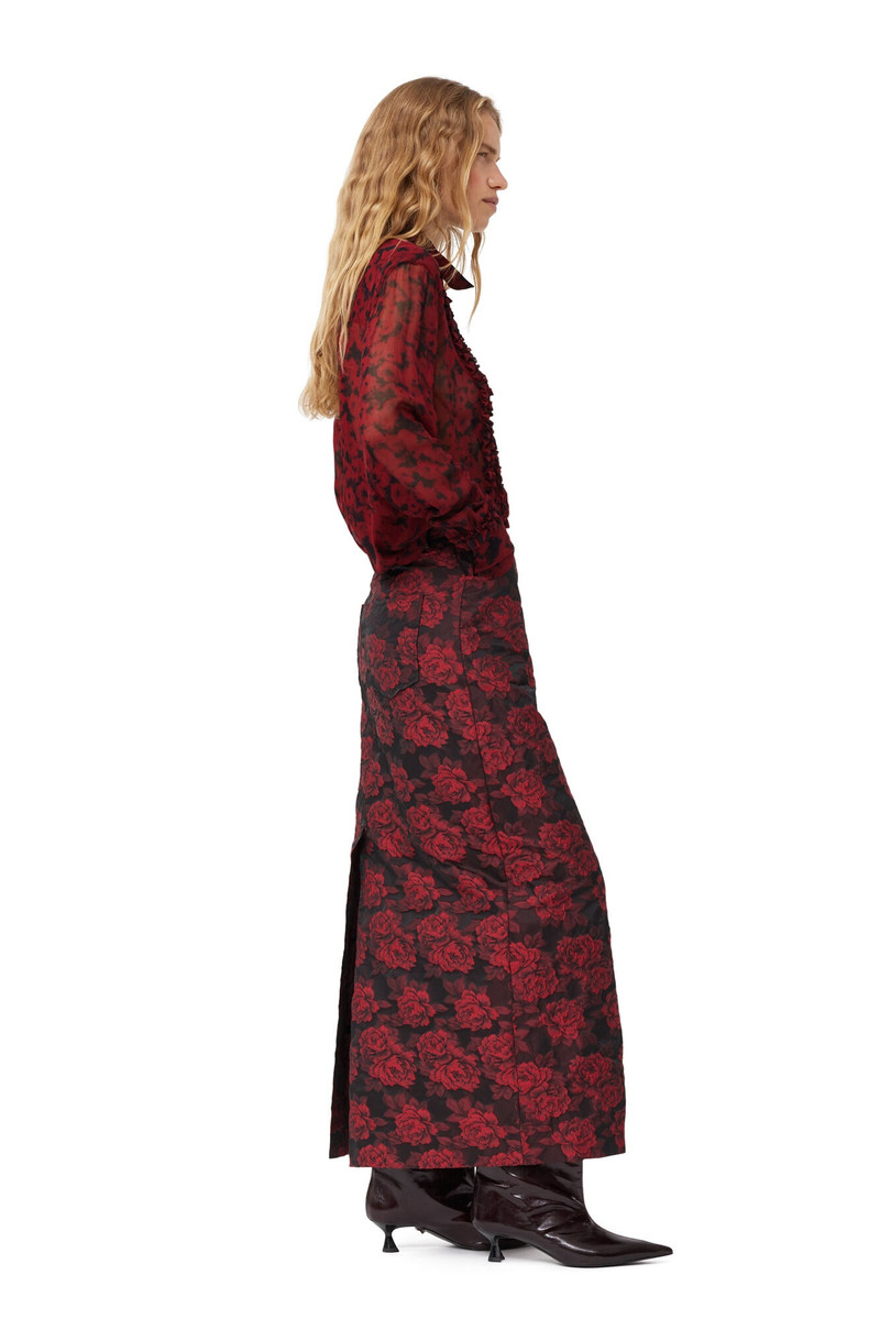 RED BOTANICAL JACQUARD LONG SKIRT 4