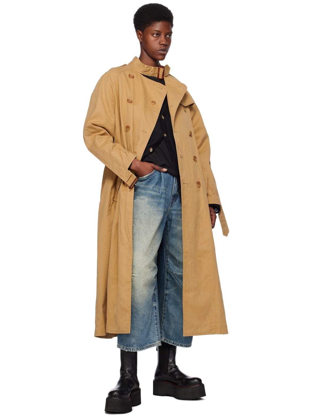 R13 OVERSIZED DECONSTRUCTED TRENCH COAT - KHAKI | REVERSIBLE