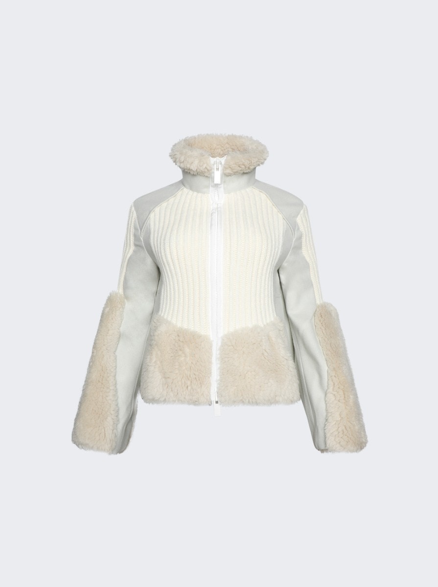 Faux Shearling Knit Jacket Off White - 6