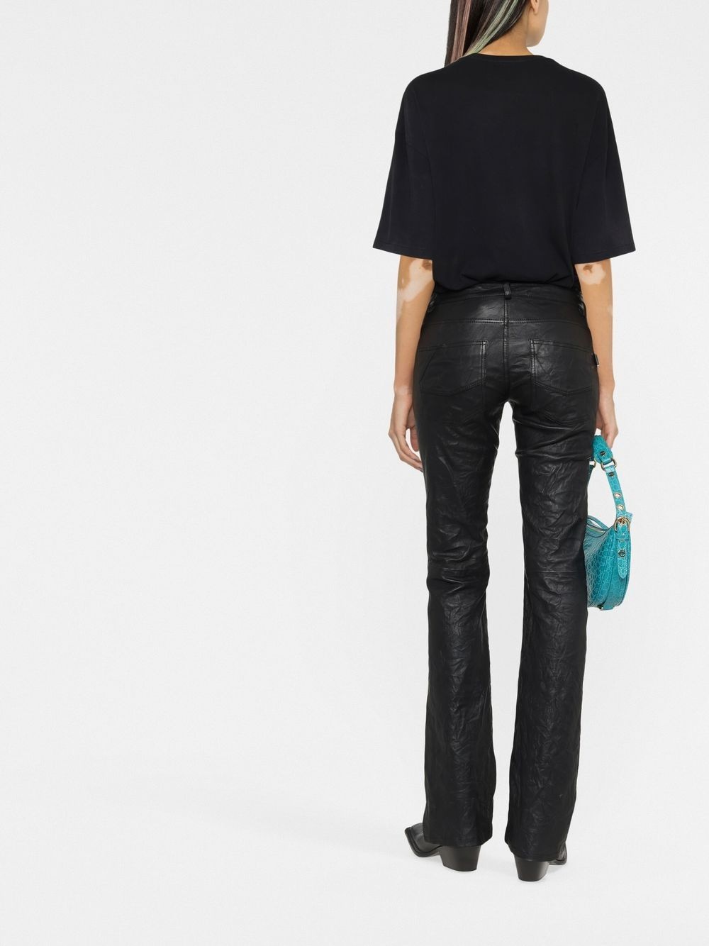 kick-flare leather jeans - 4
