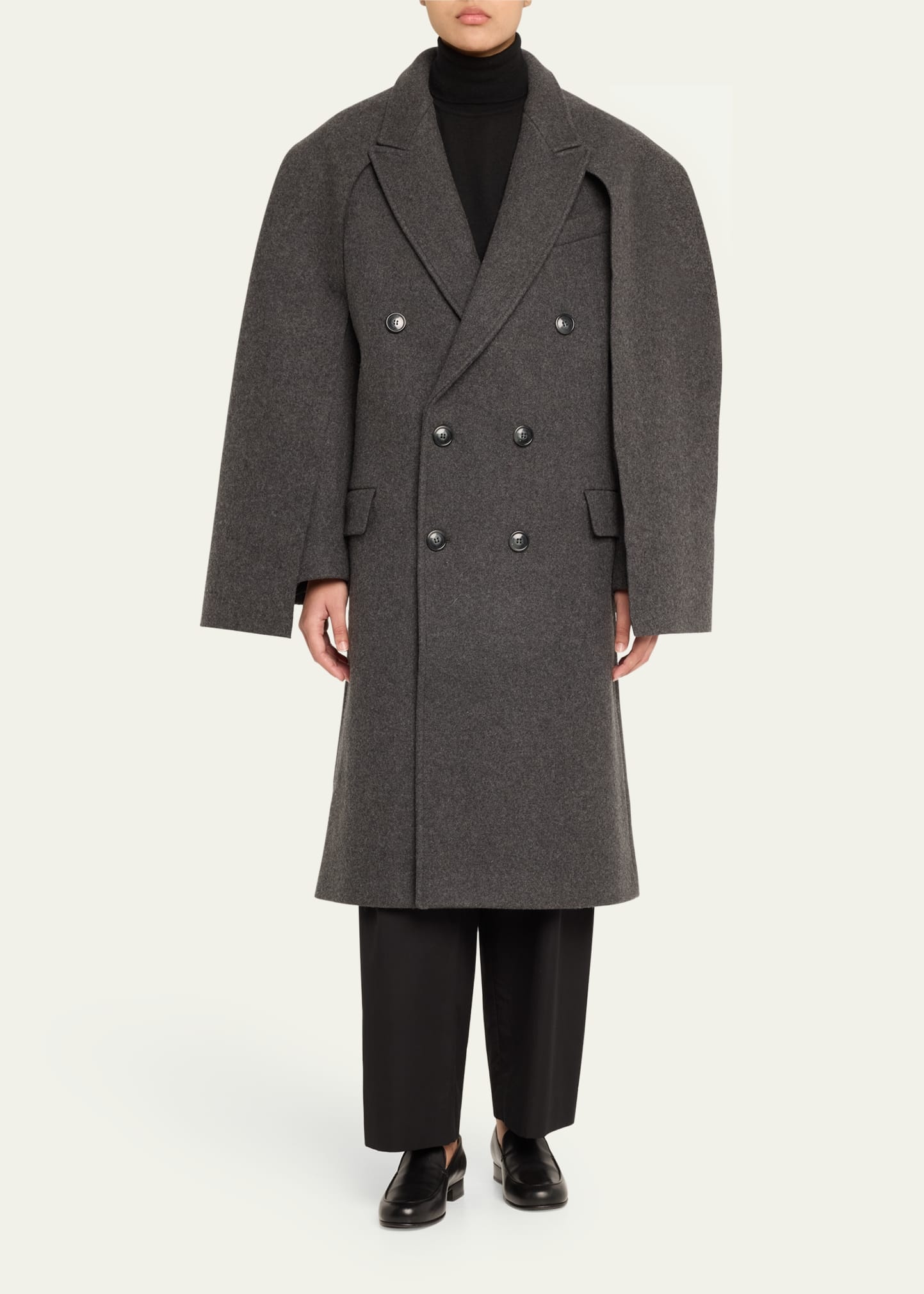 Andes Oversized Wool Coat with Removable Scarf - 2