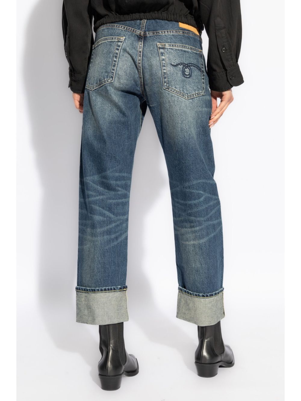 rolled cuffs straight-leg jeans - 4