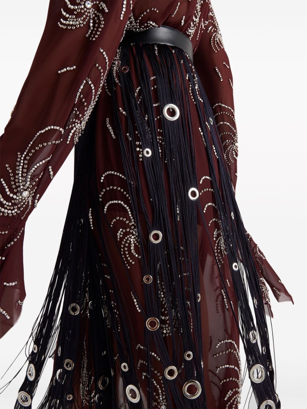 eyelet-embellished fringe skirt - 4