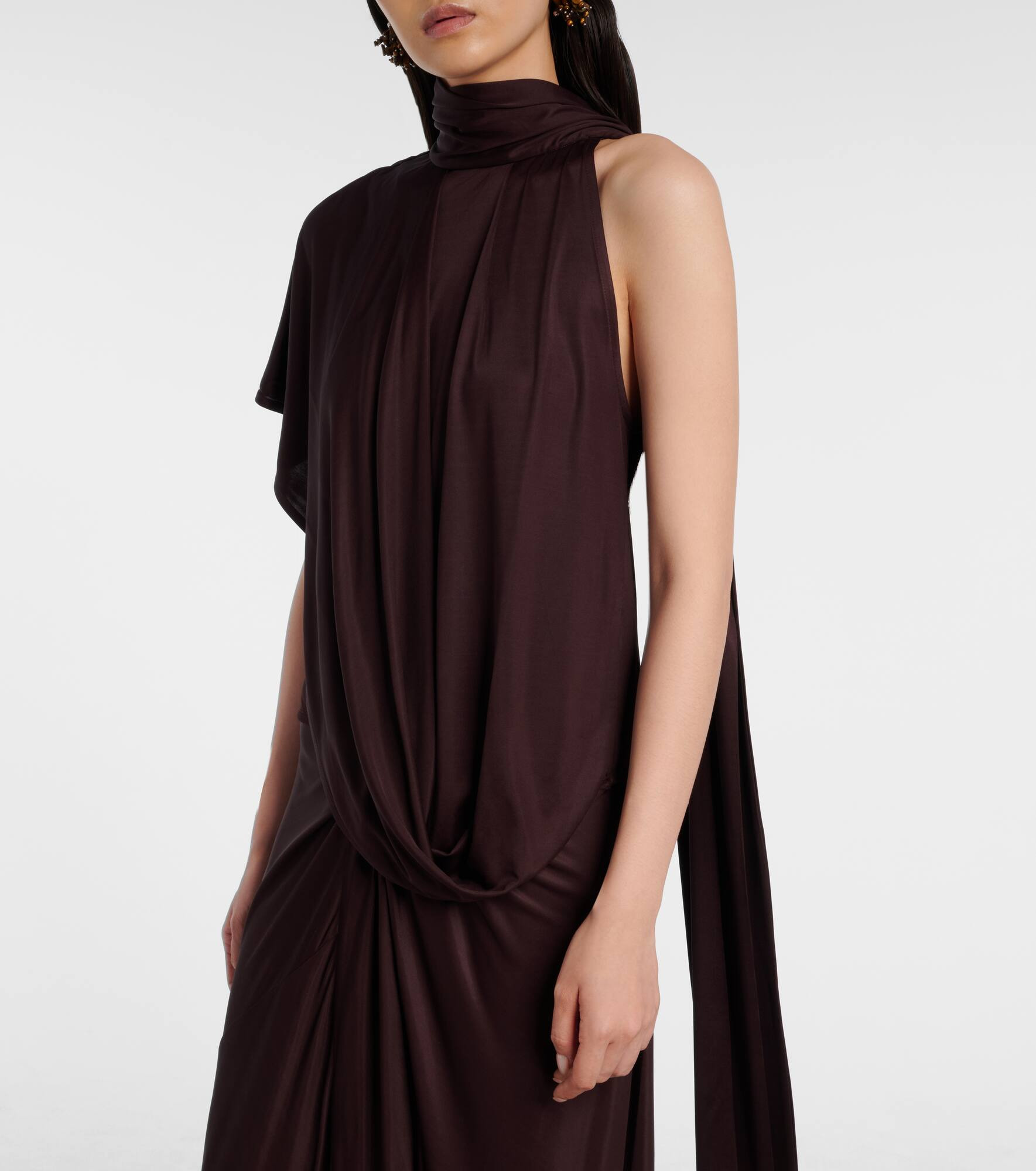 Scarf-detail draped satin top - 6