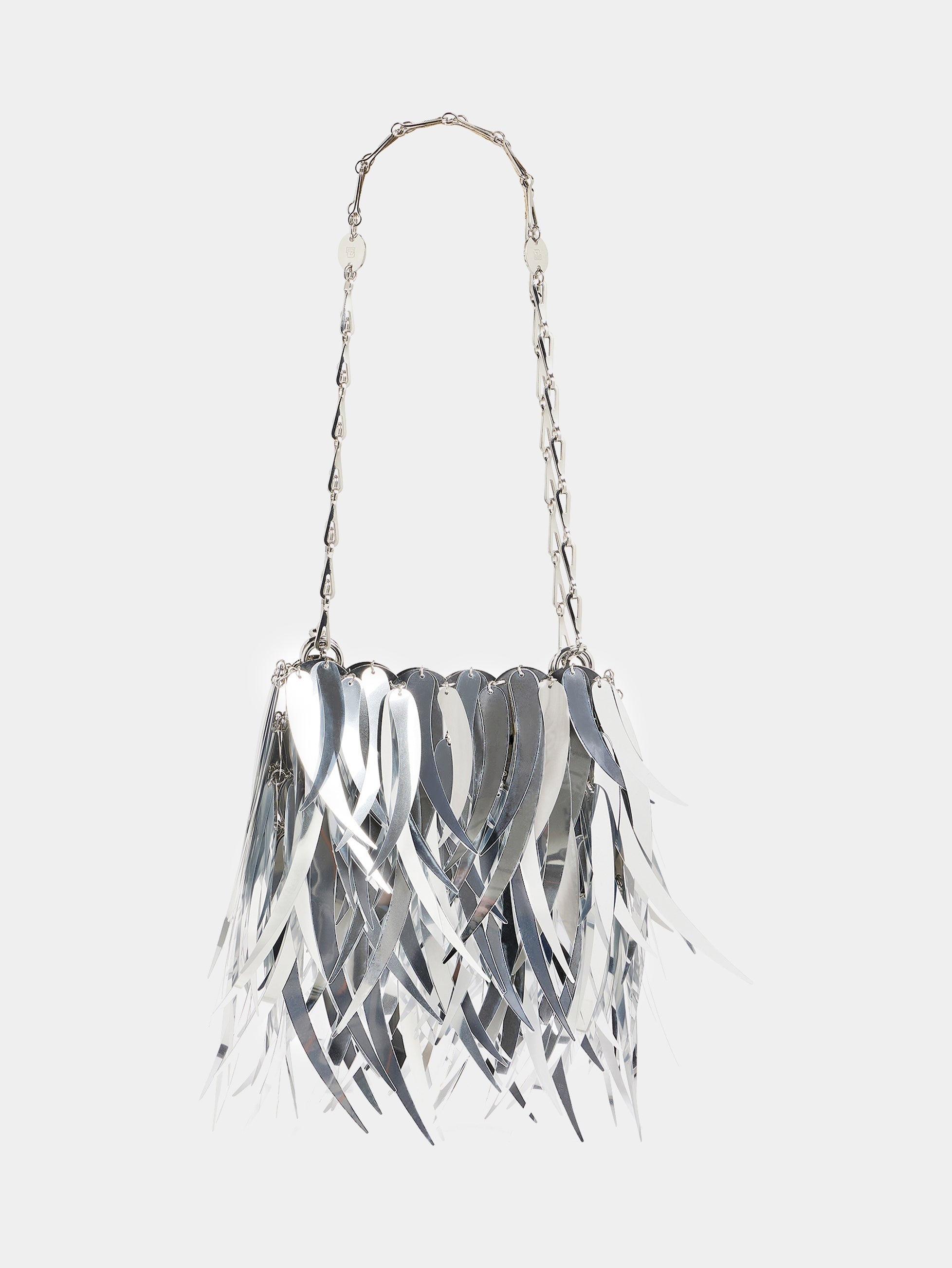 METALLIC SILVER BAG WITH FEATHERS ASSEMBLAGE - 1
