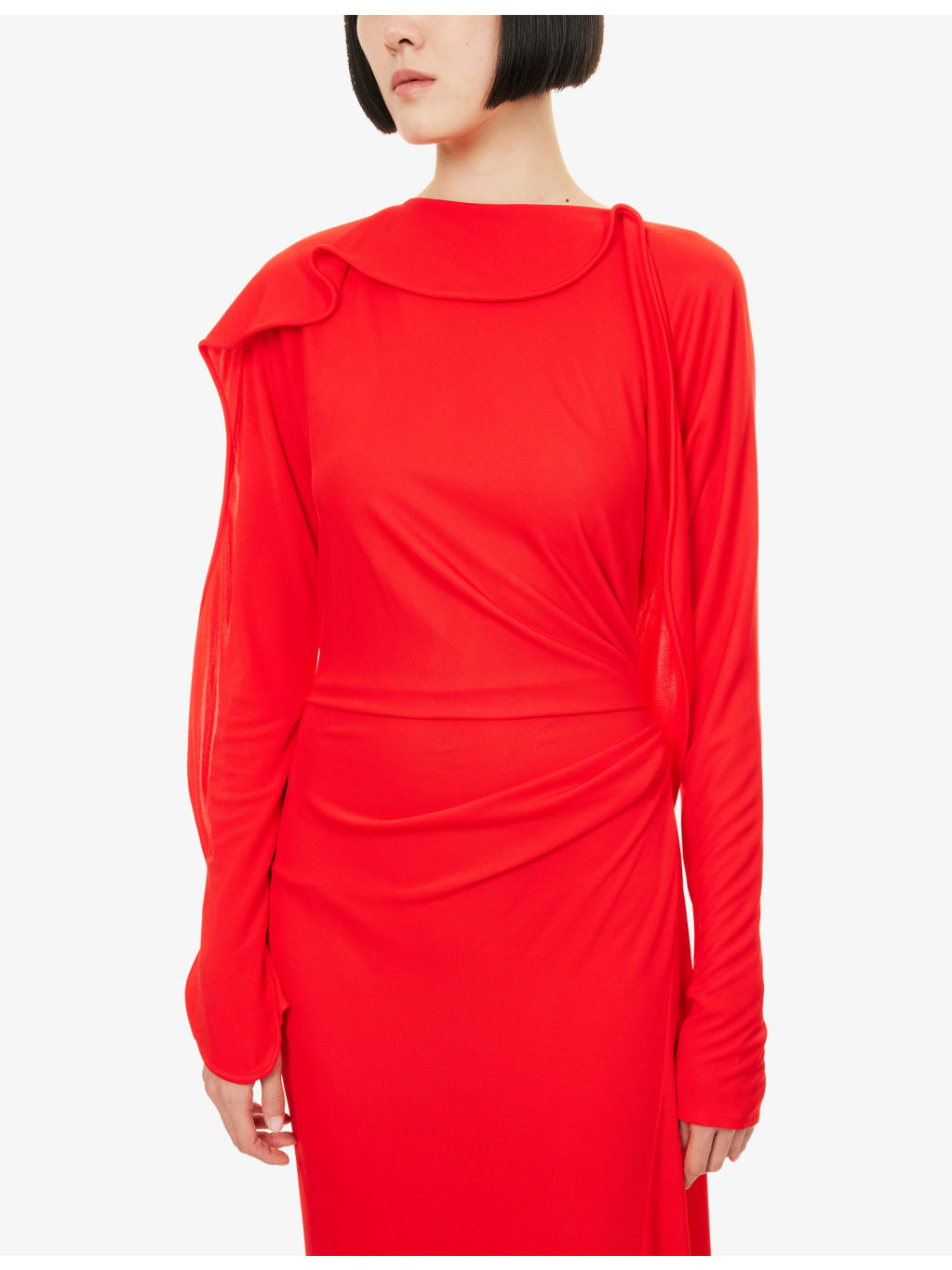 Draped Long-Sleeves Woven Gown - 5