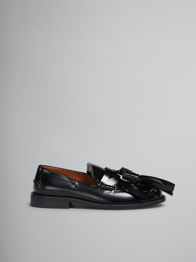 BLACK LEATHER BAMBI LOAFER WITH MAXI TASSELS 1