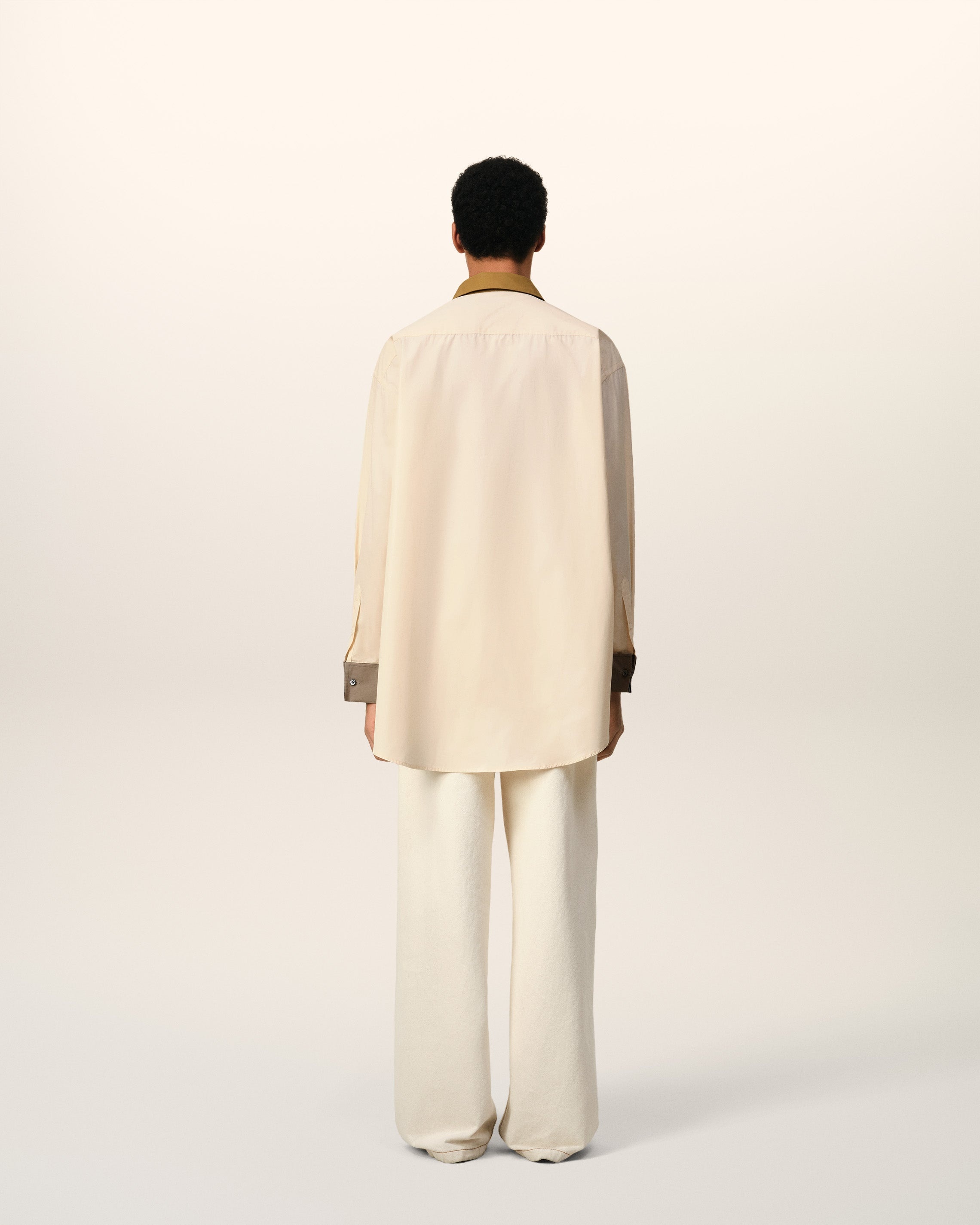 BEIGE COTTON CLASSIC COLLAR LOOSE SHIRT - 5