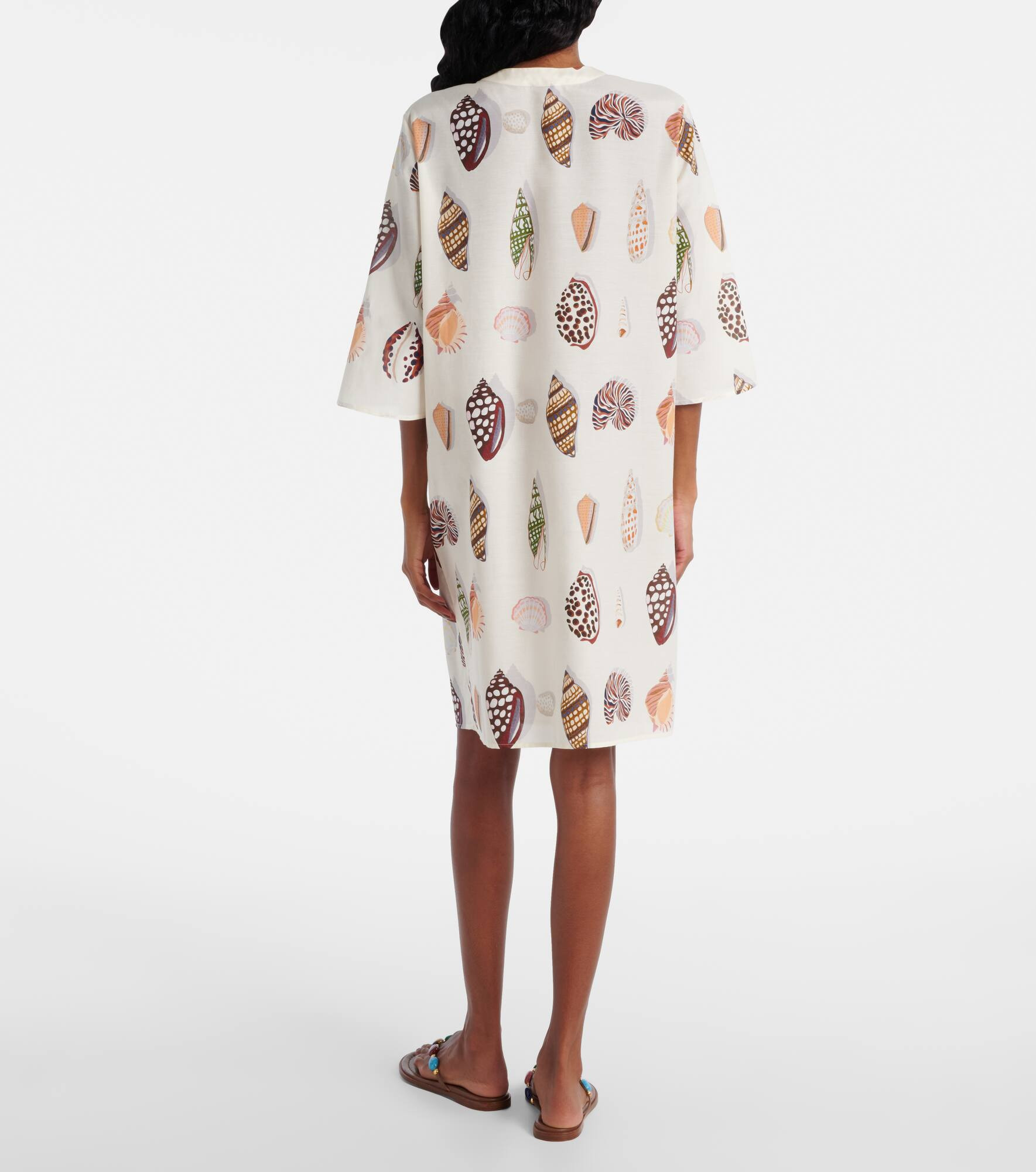 Creme printed coton and silk minidress - 3