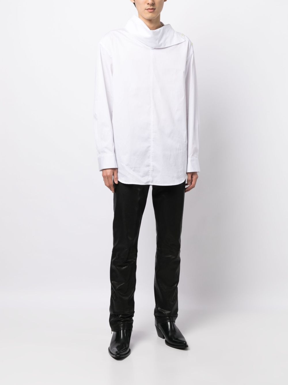 oversized-pointed collar cotton shirt - 2