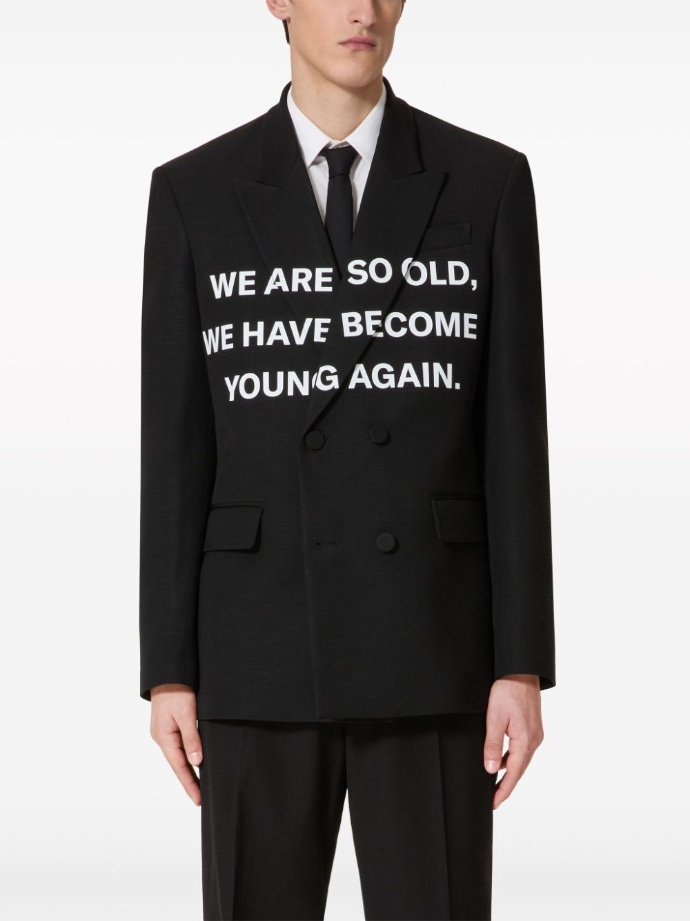 slogan-print double-breasted blazer - 3
