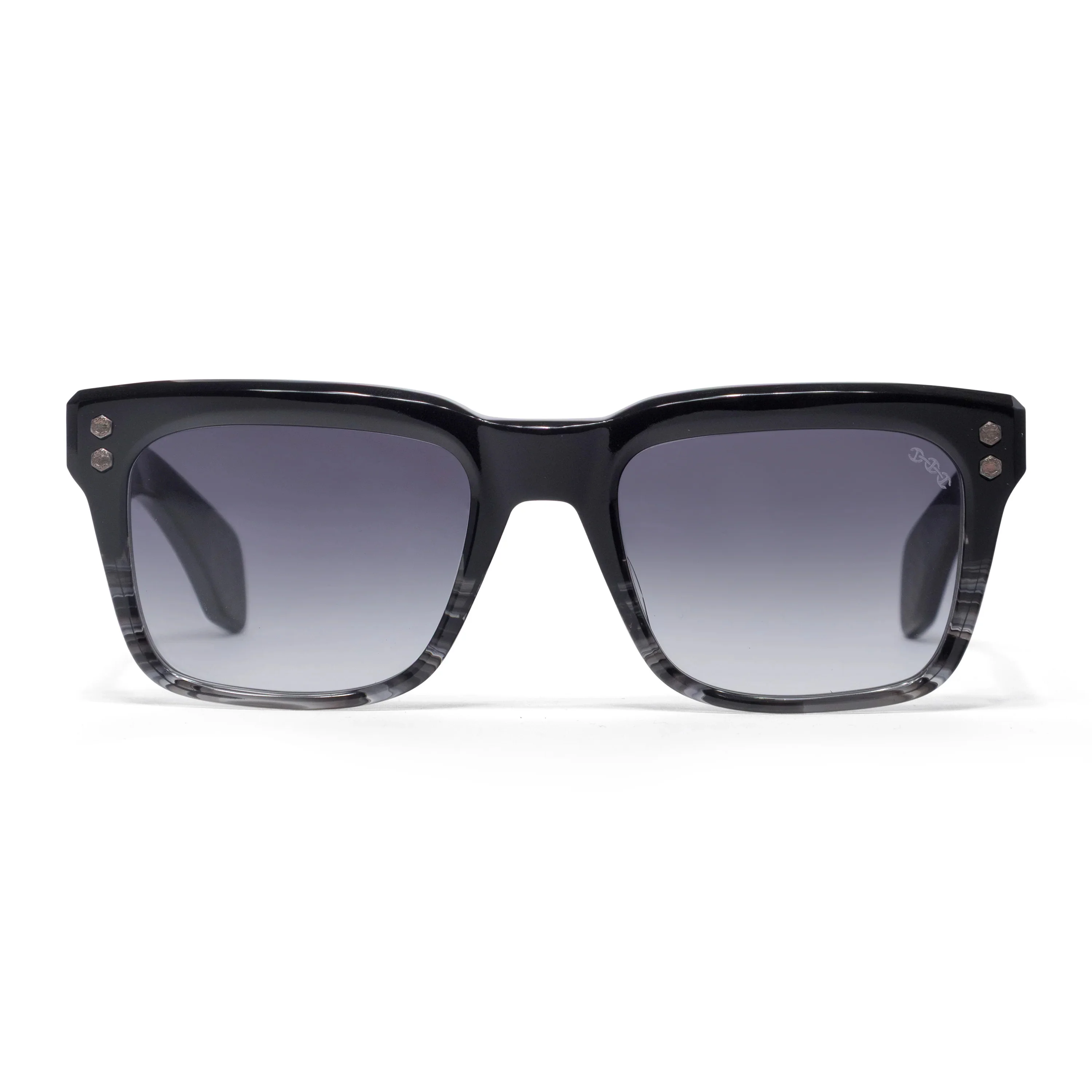 Hoorsenbuhs Model V Eye Wear Black/Grey Tortoise Fade Frame-Sterling Silver Trim/Hardware-Smoke Grad - 1